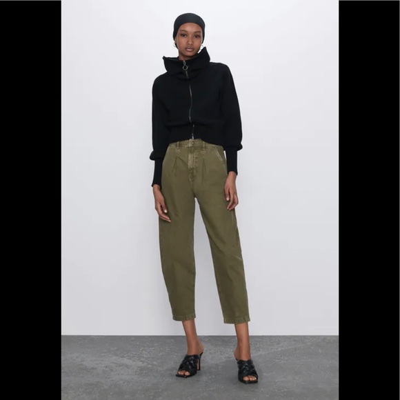 NWT Zara Size 0 Olive Green Slouchy 5 Pocket Jeans - Picture 1 of 9